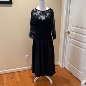Jessica Howard Elegant Navy Blue Lace Long Sleeve Dress